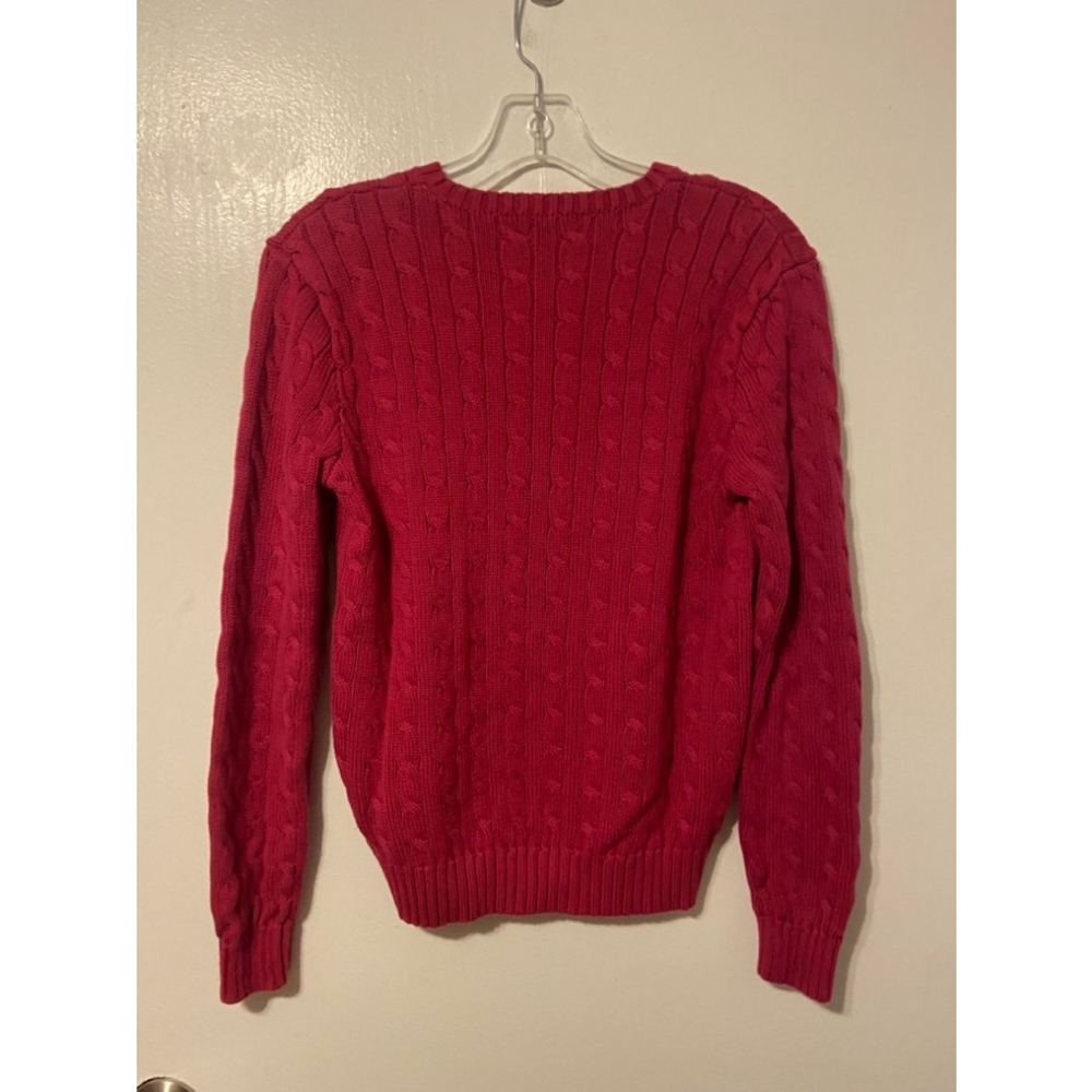 Vintage Pink Ralph Cable Knit Cotton Pullover Sweater with Yellow Embroidery - Picture 3 of 3